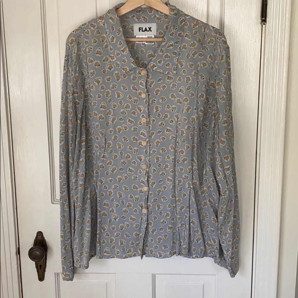 Flax Light Blue Floral Button-Front Blouse